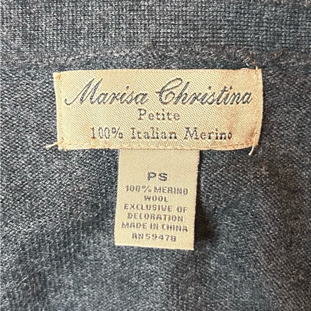 Elegant Merino 100% Wool V-neck Wrap Sweater Women Petite S Gray Ruffle Trim - Picture 9 of 10